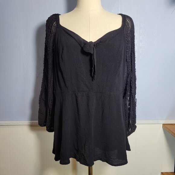 torrid Tops - Torrid Size 0 Classic Black Tie V Neck Lace Longsleeve Lightweight Blouse